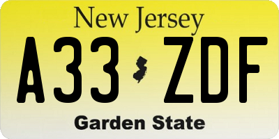 NJ license plate A33ZDF