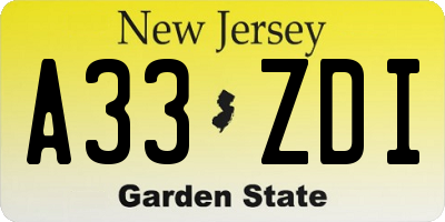 NJ license plate A33ZDI