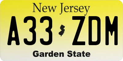 NJ license plate A33ZDM