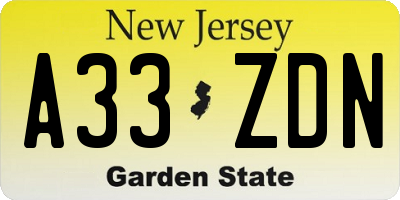 NJ license plate A33ZDN
