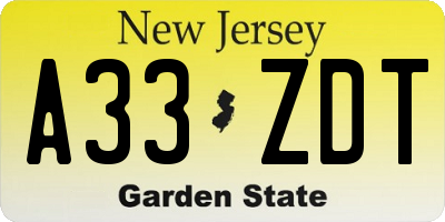 NJ license plate A33ZDT