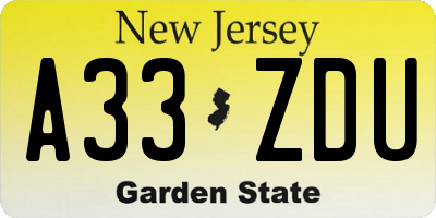 NJ license plate A33ZDU