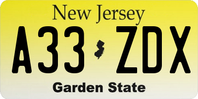 NJ license plate A33ZDX