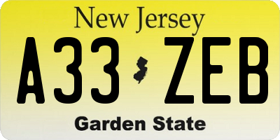 NJ license plate A33ZEB