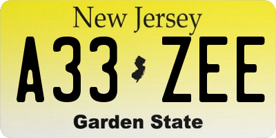NJ license plate A33ZEE