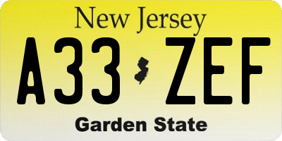 NJ license plate A33ZEF