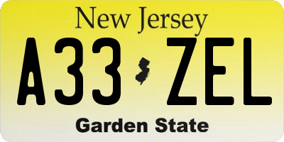 NJ license plate A33ZEL