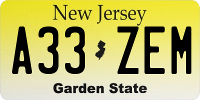 NJ license plate A33ZEM