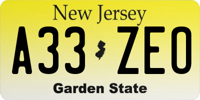 NJ license plate A33ZEO
