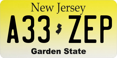 NJ license plate A33ZEP