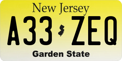 NJ license plate A33ZEQ