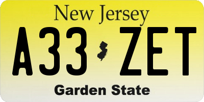 NJ license plate A33ZET