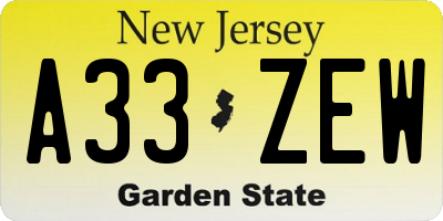 NJ license plate A33ZEW