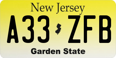 NJ license plate A33ZFB