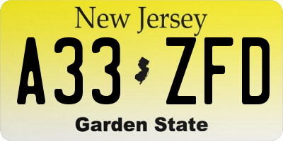 NJ license plate A33ZFD