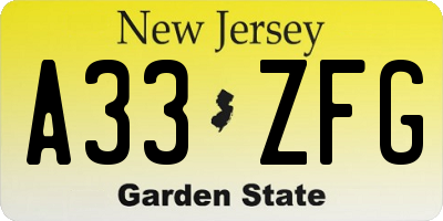 NJ license plate A33ZFG