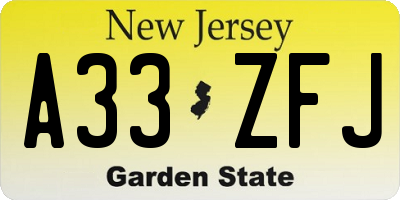 NJ license plate A33ZFJ