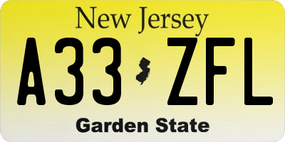 NJ license plate A33ZFL