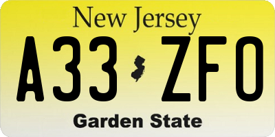 NJ license plate A33ZFO