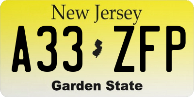 NJ license plate A33ZFP
