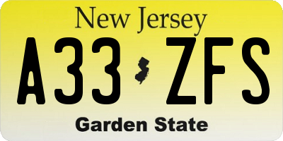 NJ license plate A33ZFS
