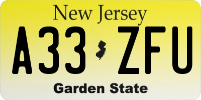 NJ license plate A33ZFU