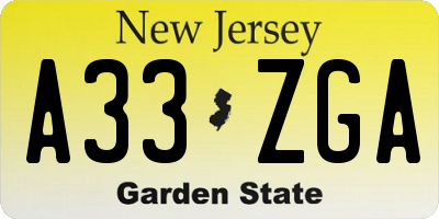 NJ license plate A33ZGA