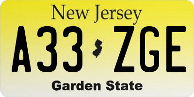 NJ license plate A33ZGE