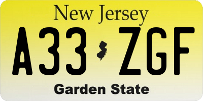 NJ license plate A33ZGF