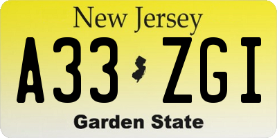 NJ license plate A33ZGI