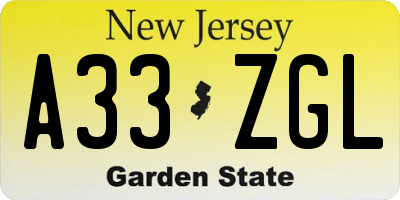 NJ license plate A33ZGL