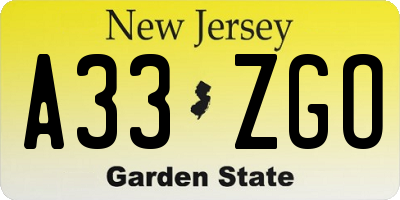 NJ license plate A33ZGO