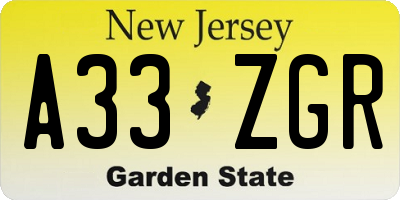 NJ license plate A33ZGR