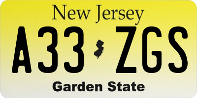 NJ license plate A33ZGS