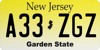 NJ license plate A33ZGZ