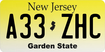 NJ license plate A33ZHC
