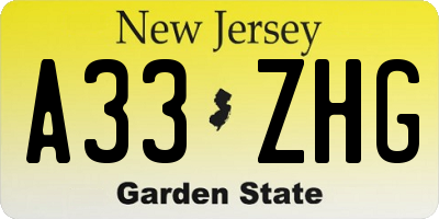 NJ license plate A33ZHG