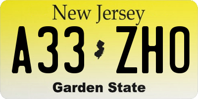 NJ license plate A33ZHO