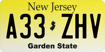 NJ license plate A33ZHV