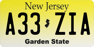 NJ license plate A33ZIA