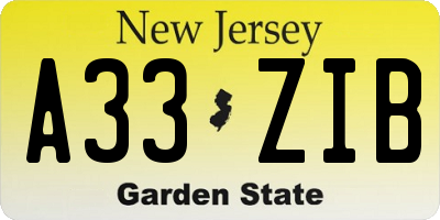 NJ license plate A33ZIB