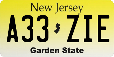 NJ license plate A33ZIE