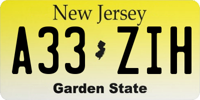 NJ license plate A33ZIH