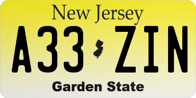 NJ license plate A33ZIN