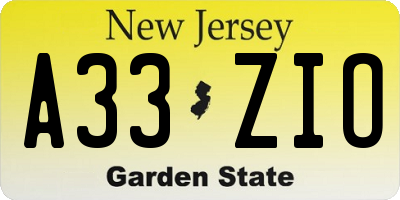 NJ license plate A33ZIO