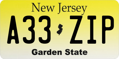 NJ license plate A33ZIP