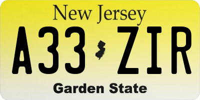 NJ license plate A33ZIR