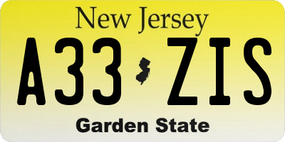 NJ license plate A33ZIS