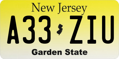 NJ license plate A33ZIU
