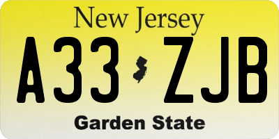NJ license plate A33ZJB